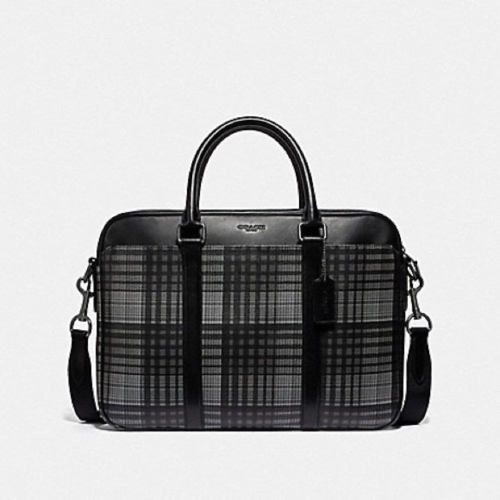 COACH PERRY SLIM BRIEF WITH TWILL PLAID PRINT COACH F37808
